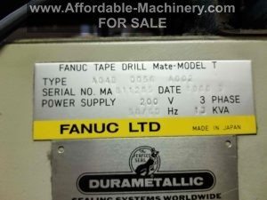 Fanuc Tape Drill Mate Model T Type Date 1989 Power Supply: 200v 3 Phase (comes with 480v to 208v transformer) 50/60Hz