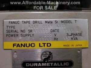Fanuc Tape Drill Mate Model T Type Date 1989 Power Supply: 200v 3 Phase (comes with 480v to 208v transformer) 50/60Hz